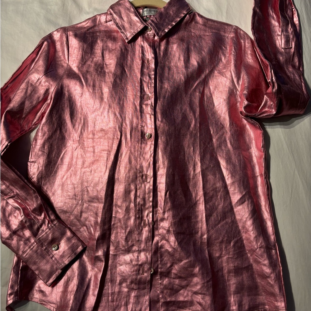 NWT Lanhtropy pink metallic linen blouse XS - Picture 6 of 16